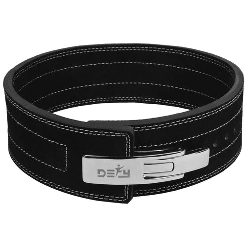 DEFY Power Lifting Belt Lever Buckle Genuine Leather 10MM Gym Training Exercise Belt Black (XL)